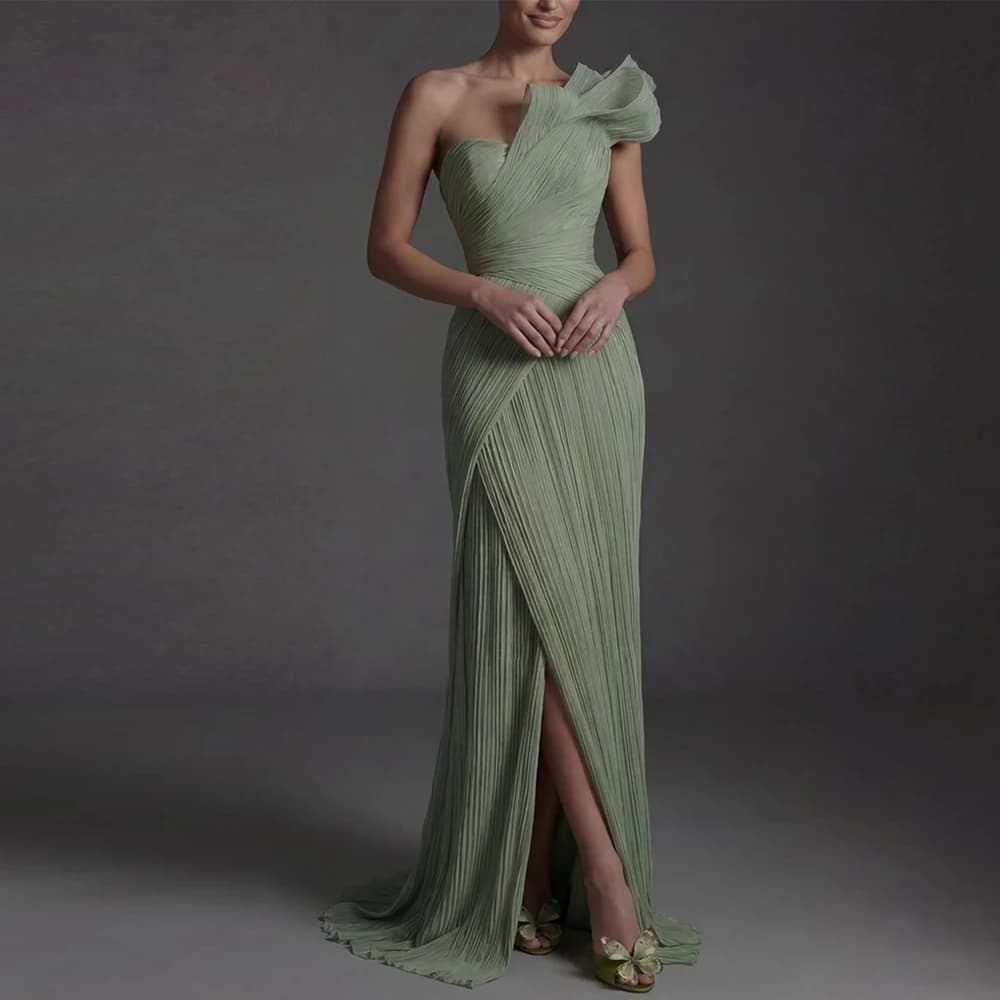 Elegant Chiffon Sweep Train Evening Dress Exquisite One Shoulder Prom Dresses Fashion Mermaid Customized Special Occasion Gowns