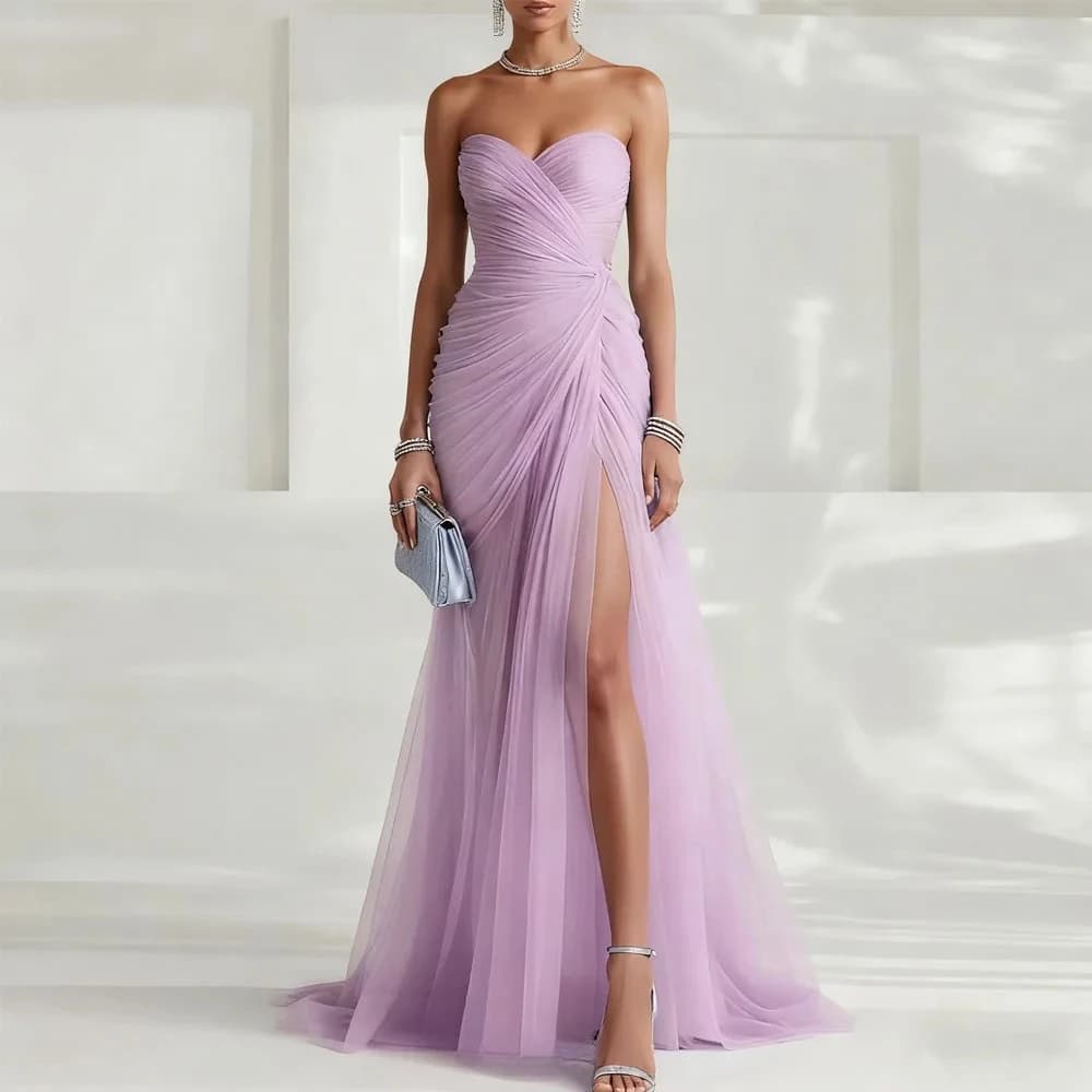 Lavender Sexy Elegant Women Evening Dresses Sweetheart Strapless High Slit Prom Dress Customized Party Gown Formal Dresses