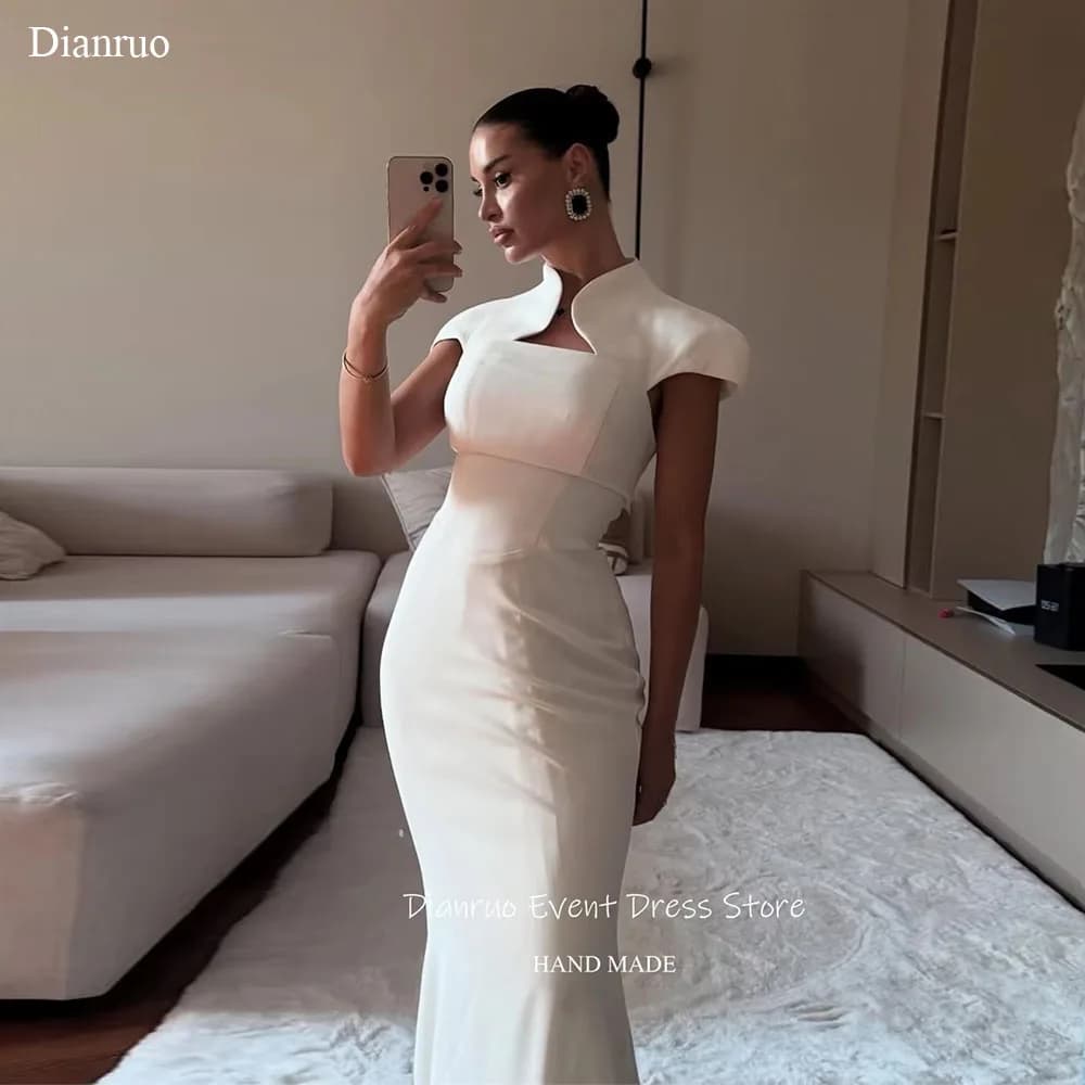 Dianruo Mermaid White Evening Dresses High Neck Floor Length Robe De Soirée Femme Minimalist Chic Vestido Femininos Customized