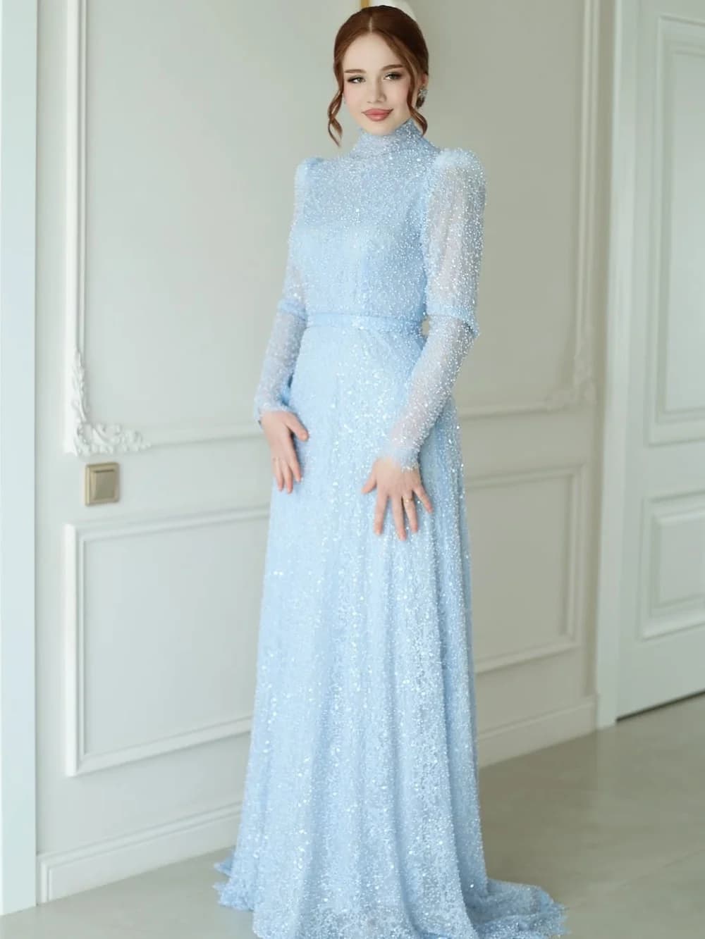 Classic Bespoke Mermaid Evening Dresses A-Line Long Sleeves Beading Sequined Beaded Modern Fashion Stylish Formal Occasion Gowns