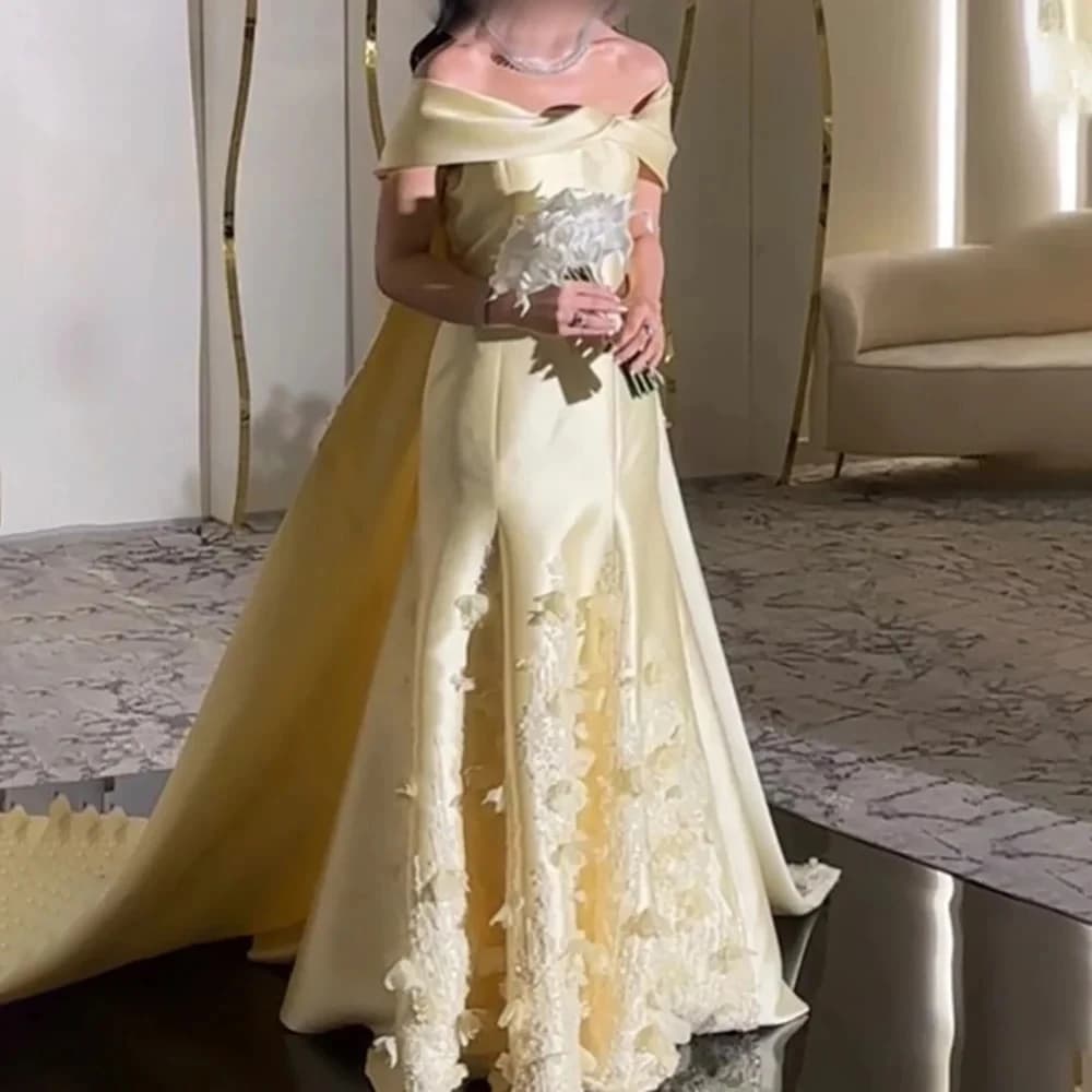 Customized 3D Flowers Evening Dresses A-line Off Shoulder Princess Prom Dress Sweetheart Bow Backless Ball Party Gowns for Women