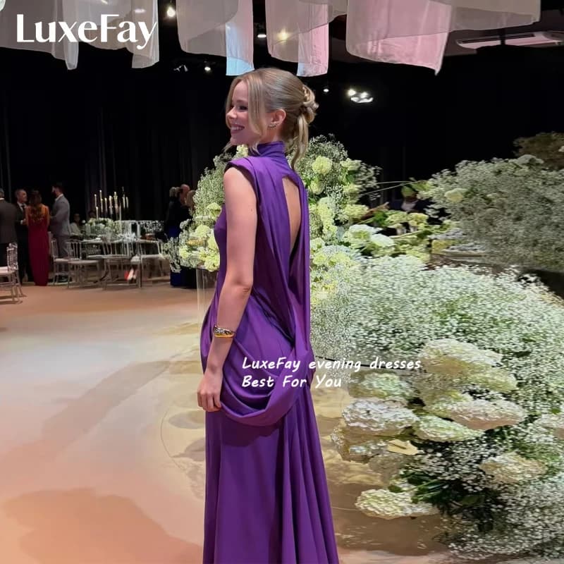 LuxeFay Customized Saudi Arabia Evening Dresses 2026 High Neck Prom Dress Elegant Purple Dubai Women Party Dress فساتين سهرة