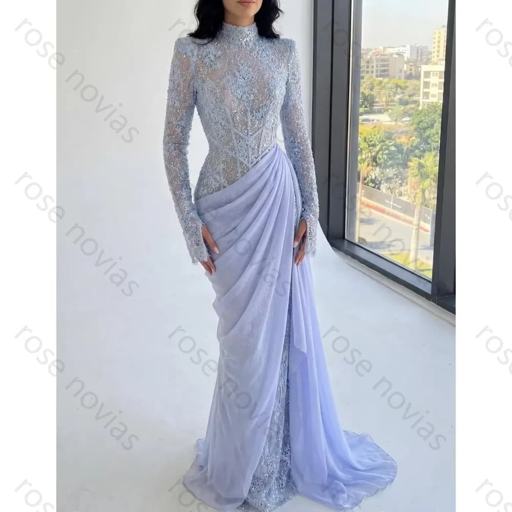 Customized Chiffon Elegant Evening Dresses A-Line Lace O-Neck Sexy High Quality Floor-Length for Bespoke Occasion Party Dress