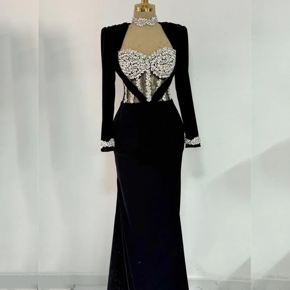 Customized High Quality Glitter Rhinestone Sparkle Evening Dress Trumpet Pleat Long Dresses Bespoke Occasion Elegant Party Gown