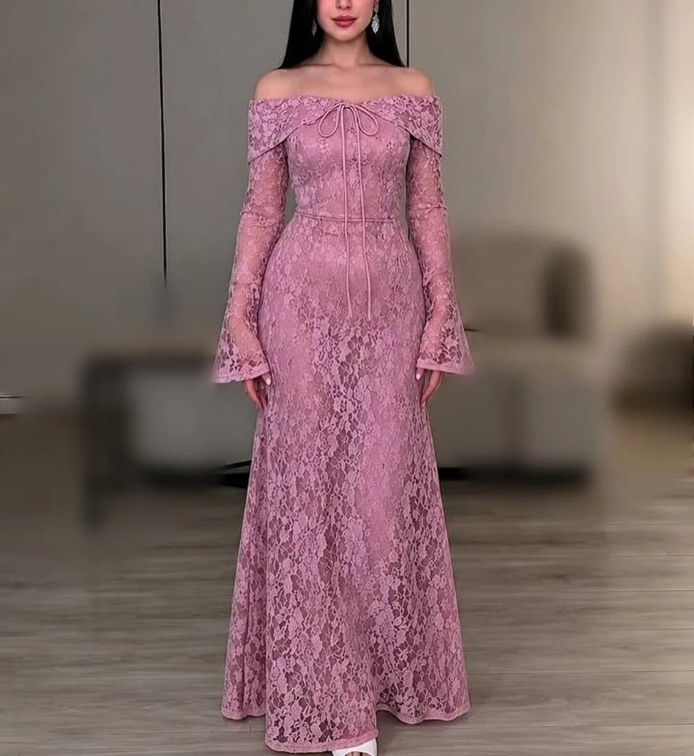 Customized Lace Off-the-shoulder Wedding Party Dress Trumpet Long Dresses Formal Evening Gowns High Quality