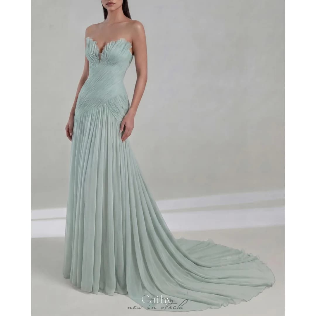 Cathy Customized Mint Green Sweetheart Neck Ruffled Prom Dress Chiffon vestidos de noche Draped Floor-Length Formal Evening 2026