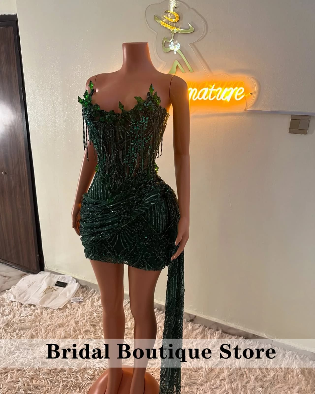 Glitter Emerald Green Crystal Beading Senior Homecoming Prom Dress Cocktail Gown Birthday Dress Luxury 2026 Blackgirl Customized