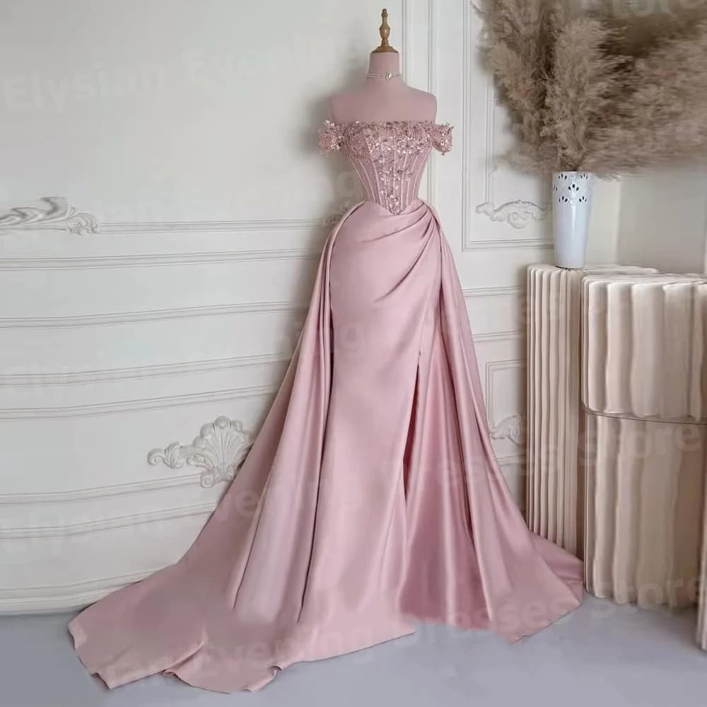 Elegant Women's Mermaid Off Shoulder Sequined Evening Dresses Customized Robe De Soirée Prom Gowns Appliques Vestidos Para Mujer