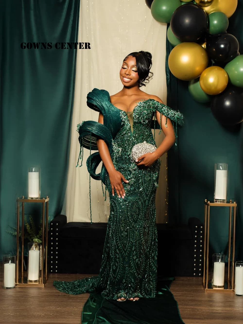 Shimmering Green Beaded Mermaid Prom Dress Aso Ebi Off The Shoulder Formal Evening Gown for Wedding Parties Customized
