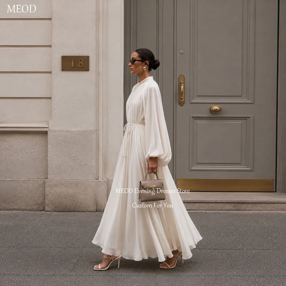 MEOD Elegant O Neck A Line Women's Evening Dress Long Sleeve Chiffon Formal Party Gown Ankle Length Robes De Soirée Customized