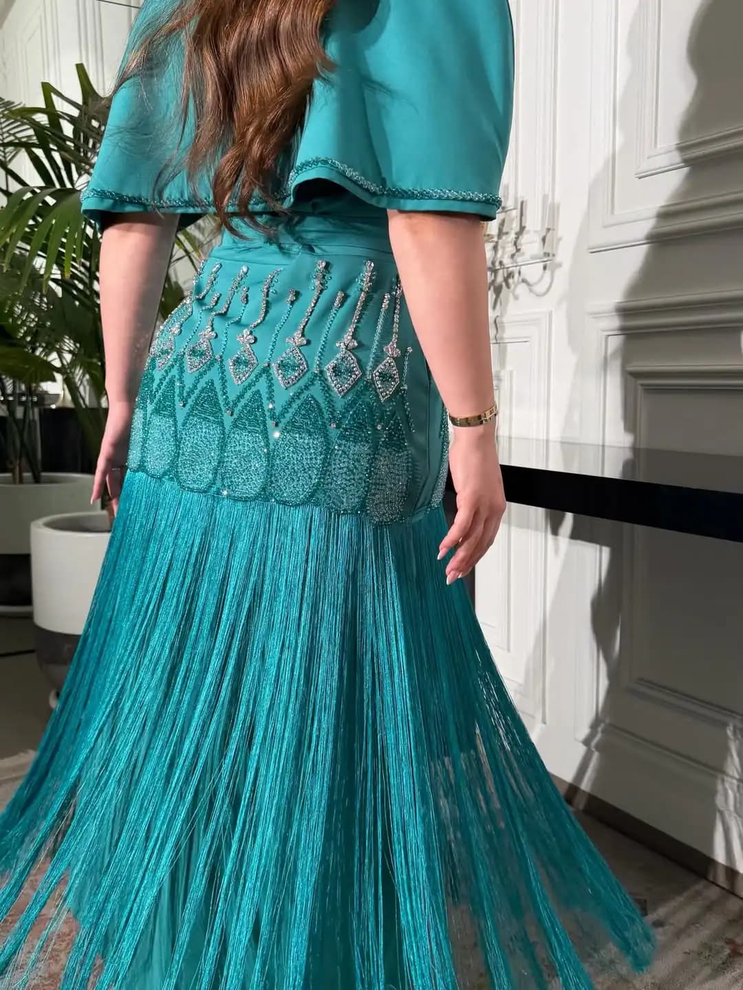 Customized Sheath Sleeveless Evening Dresses Strapless Floor Length Pleated Beadings Tassels Prom Dresses Party Dresses