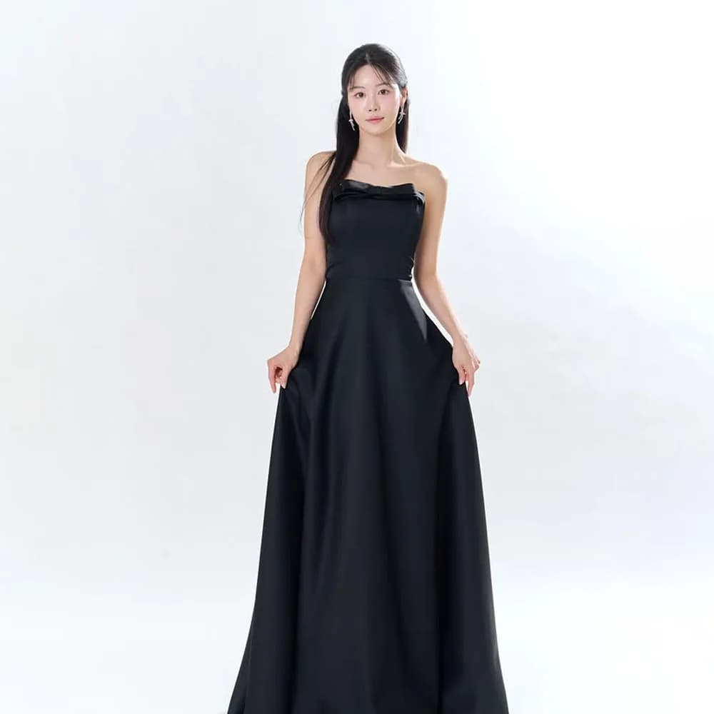 XPAY Simple Bow Black A-line Korea Wedding Photo Shoot Dress Floor-Length Evening Gown Dress Customized Party Dress ﻿2026