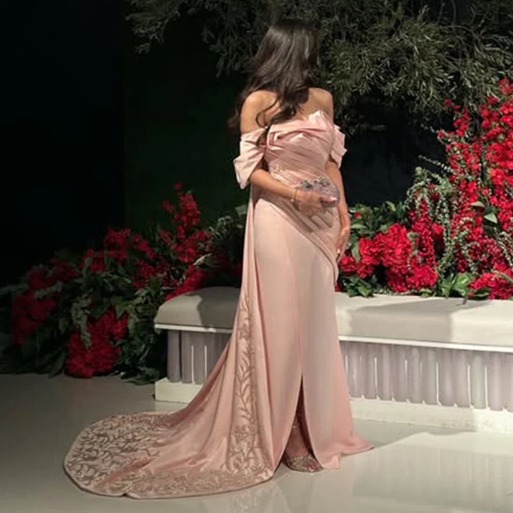 Luxury Evening Dress Off the Shoulder Applique Trumpet/Mermaid Evening Gown Long Criss-Cross Split Pleat Women's Formal Dresses