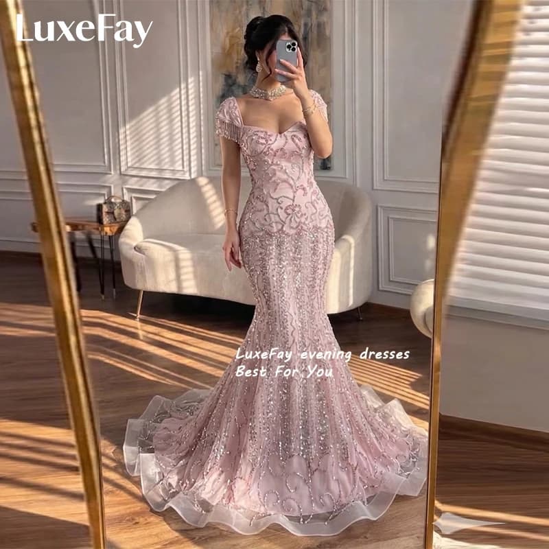 LuxeFay Customized Pink Mermaid Women's Formal Evening Dresses Beads Embroidery Exquisite Celebrity Dresses Cocktail Dresses