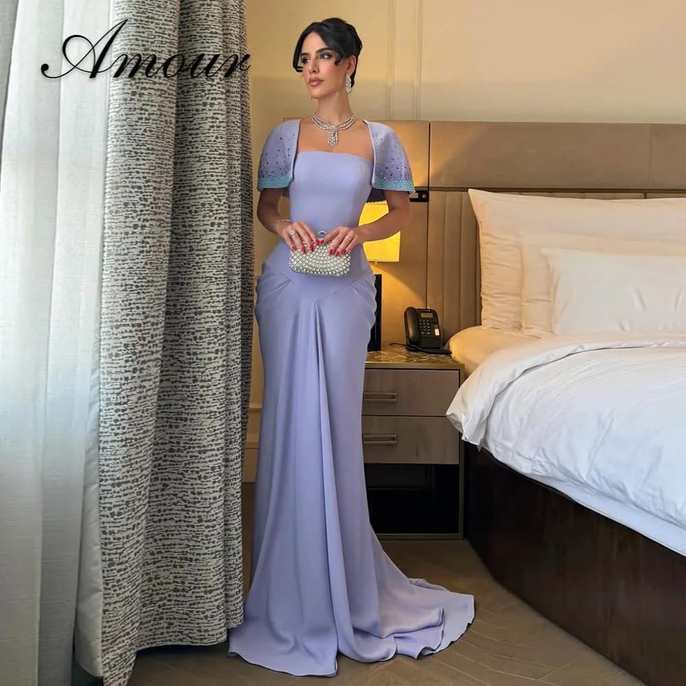 Amour  Lavender Evening Dresses Customized Strapless Jersey Sequins Mermaid Floor Length Formal Party Dresses Guest Dress 2026
