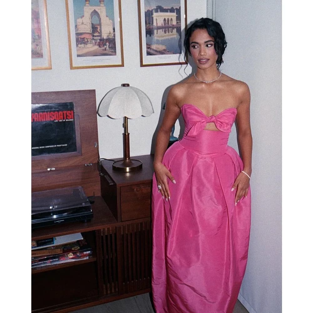 Customized Hot Pink Evening Dresses Strapless Luxury Party Dress with Bow Dressy Maxi Prom Gowns for Women 2026 Bespoke