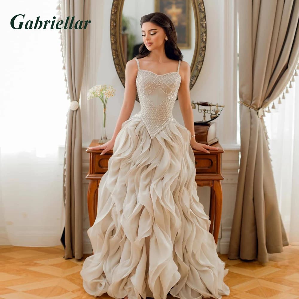Gabriellar Attractive Ruffles Eveining Dresses Beads Dubai Elegant Slit A-line Party Dresses Brush Train Vestidos Customized