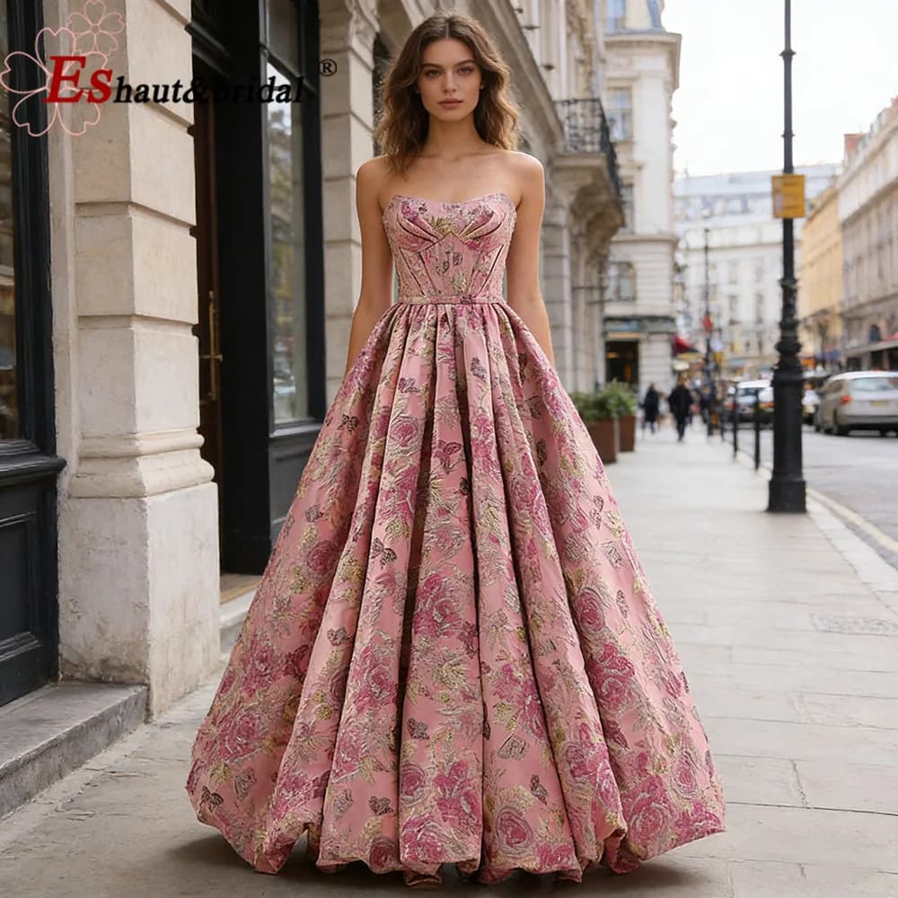 Elegant Aline Floral Satin Evening Princess Dress Strapless Lace Up Quinceanera Formal Prom Wedding Party Gown Customized 2026