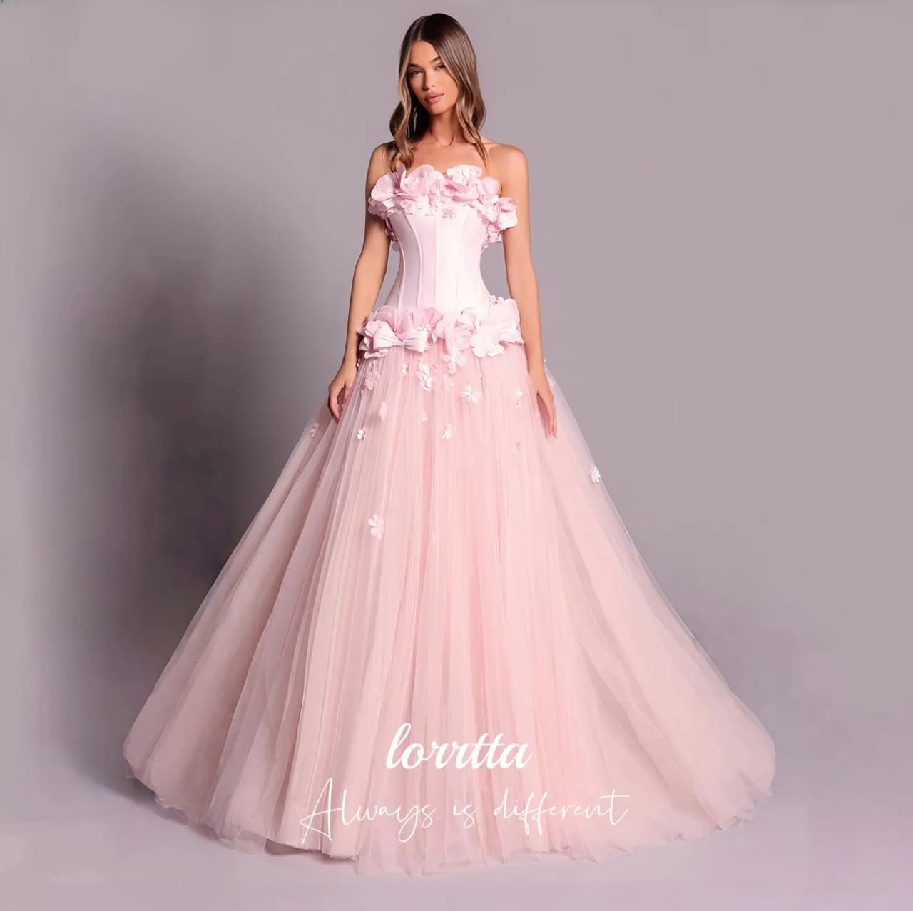 Lorrtta A-line Wedding Dresses for Parties Pink Elegant Party Dresses 2025 Customized Vestidos De Festa فساتين سهرة 3D Flowers
