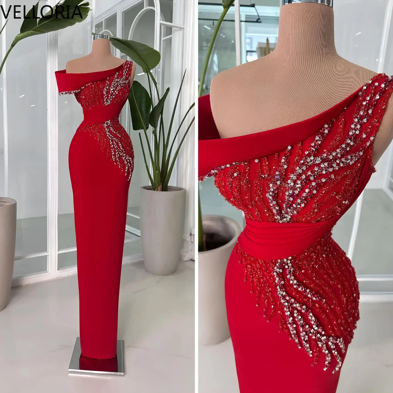 Elegant Red Mother of The Bride Dresse Long 2025 Crystal Beaded Wedding Guest Gown Satin Off Shoulder Formal Vestidos Customized