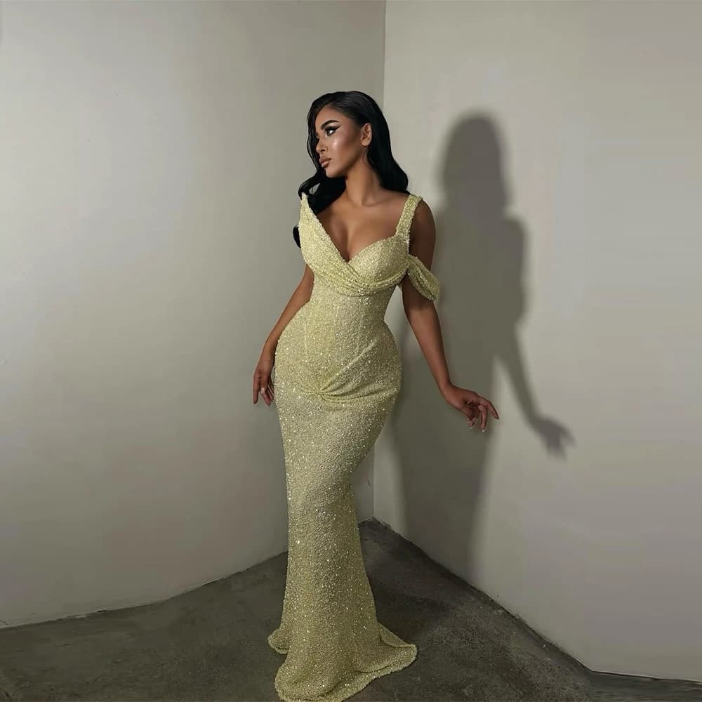 Shiny Gorgeous Evening Dresses Sequin Arabic Dubai Party Dress For Special Occasions Mermaid Porm Gonws Customized