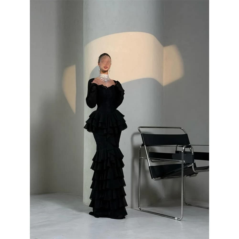 Aileen Lace Sweetheart black Mermaid Evening Dress Formal Tiered Premium Designer Ruffles 2026 Customized Robes de Soirée