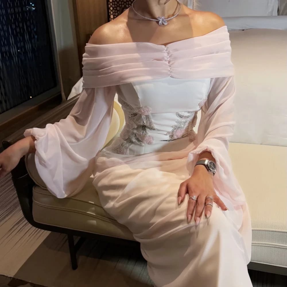 Customized Exquisite Off-the-shoulder Formal Evening Gowns Pleat Long Dresses Glitter Party Gown High Quality