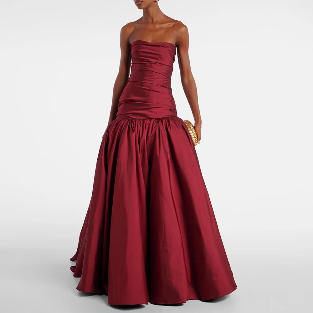 Customized Elegant Formal Party Dresses for Women Burgundy Strapless Mermaid Evening Gowns Long Floor Length Trumpet Prom Dress