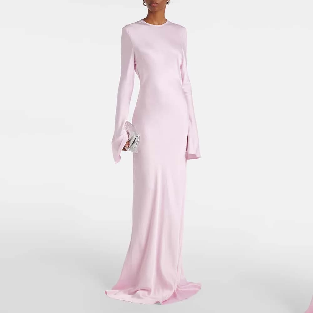 Modern Women's Evening Gown Mermaid Floor Length Formal Wedding Party Dress O Neck Saudi Dress Long Sleeves Prom Dress