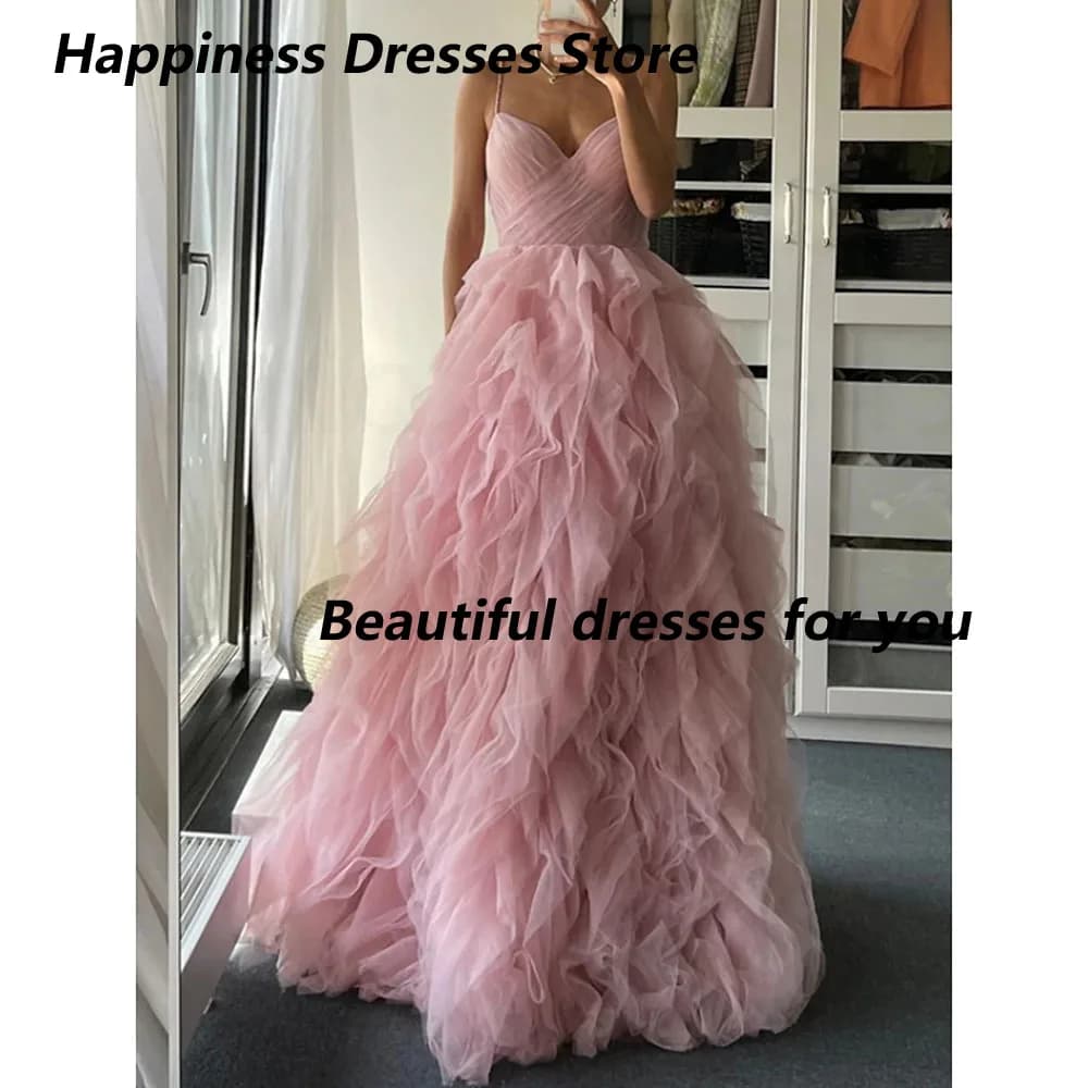 Customized Tulle Sweetheart Criss-Cross Evening Dresses Floor Length Sleeveless Spaghetti Strap Ball Gown Floor Length Gown