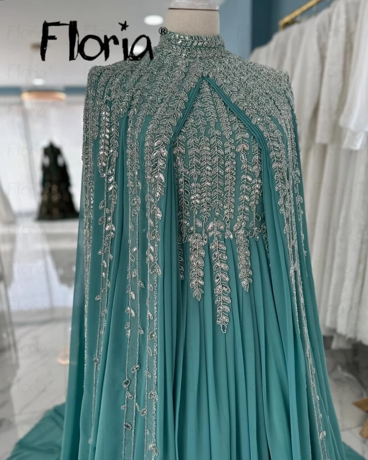 Muslim Cape Sleeve Chiffon Appliques Evening Dress Customized Elegant Plus Size Prom Gowns Saudi Arabic Wedding Party Dresses