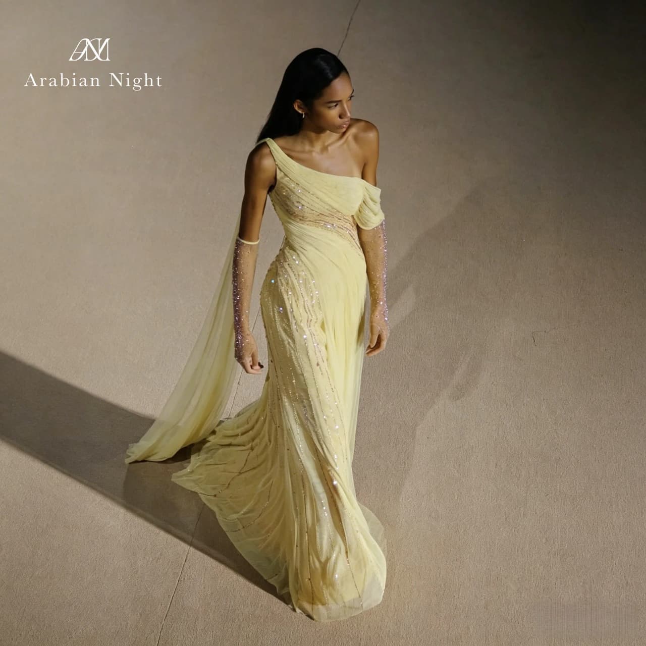 Customized Sequins Chiffon One-Shoulder Yellow Women's Formal Evening Gowns   Semi-formal occasions Haute couture dress