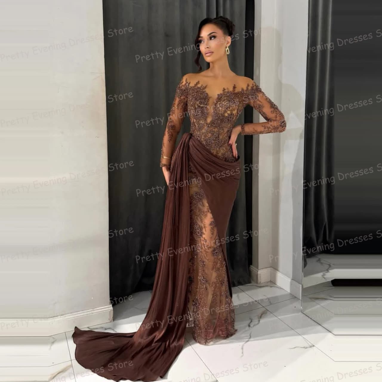 Simple Sexy Evening Dresses Woman Appliques Mermaid Sexy Side High Split Prom Gowns Fashion Customized Party Vestidos De Novia