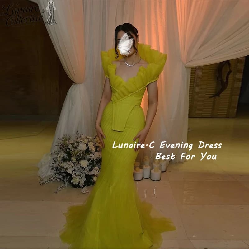 Lunaire.C Customized Dubai Formal Evening Dress 2026 Tulle Floral Neck Prom Dress Mermaid Special Occasion Party Gowns