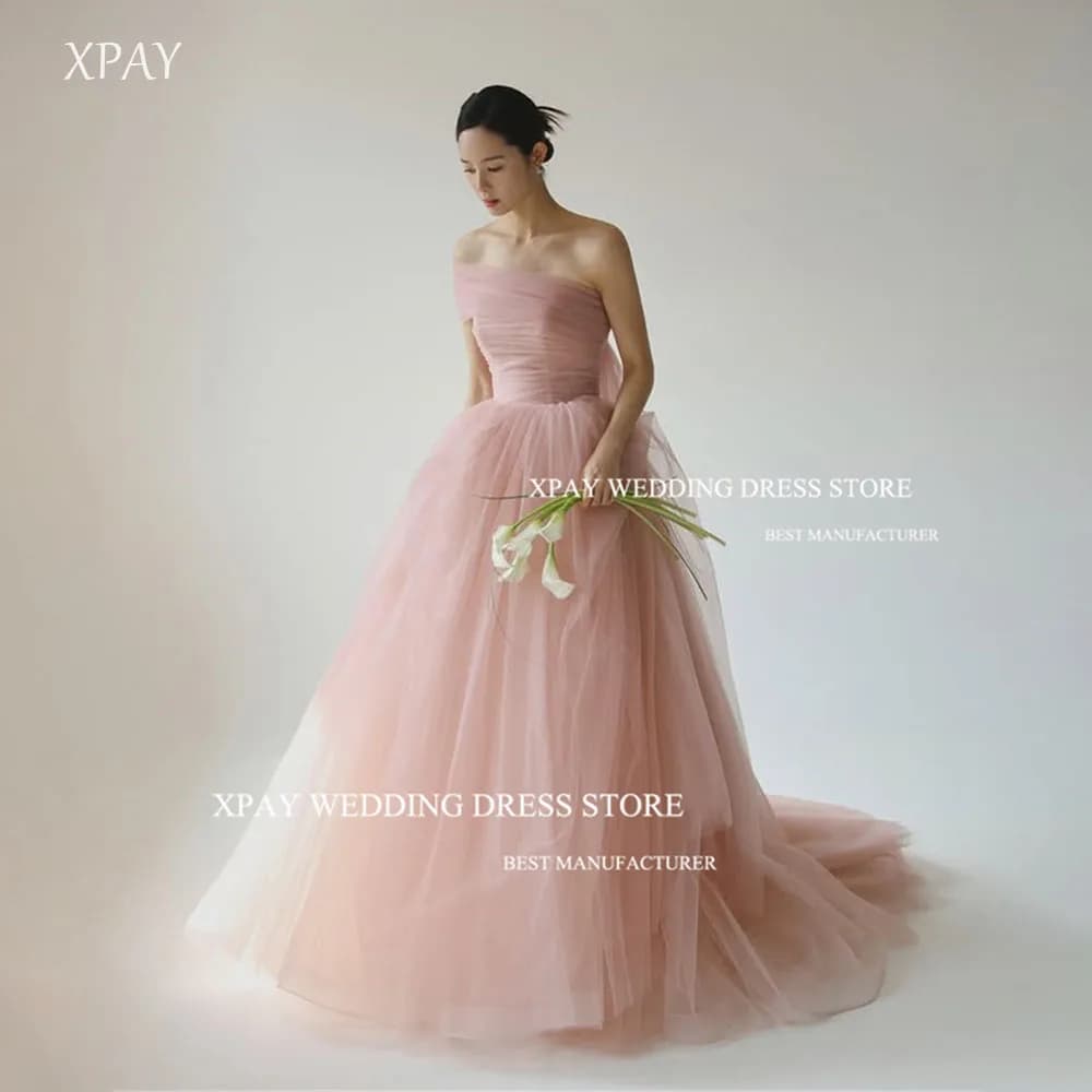 XPAY Fantasy Pink Detachable Shawl Princess Korea Prom Dress Customised A-line Strapless Evening Gowns Wedding Photoshoot Train