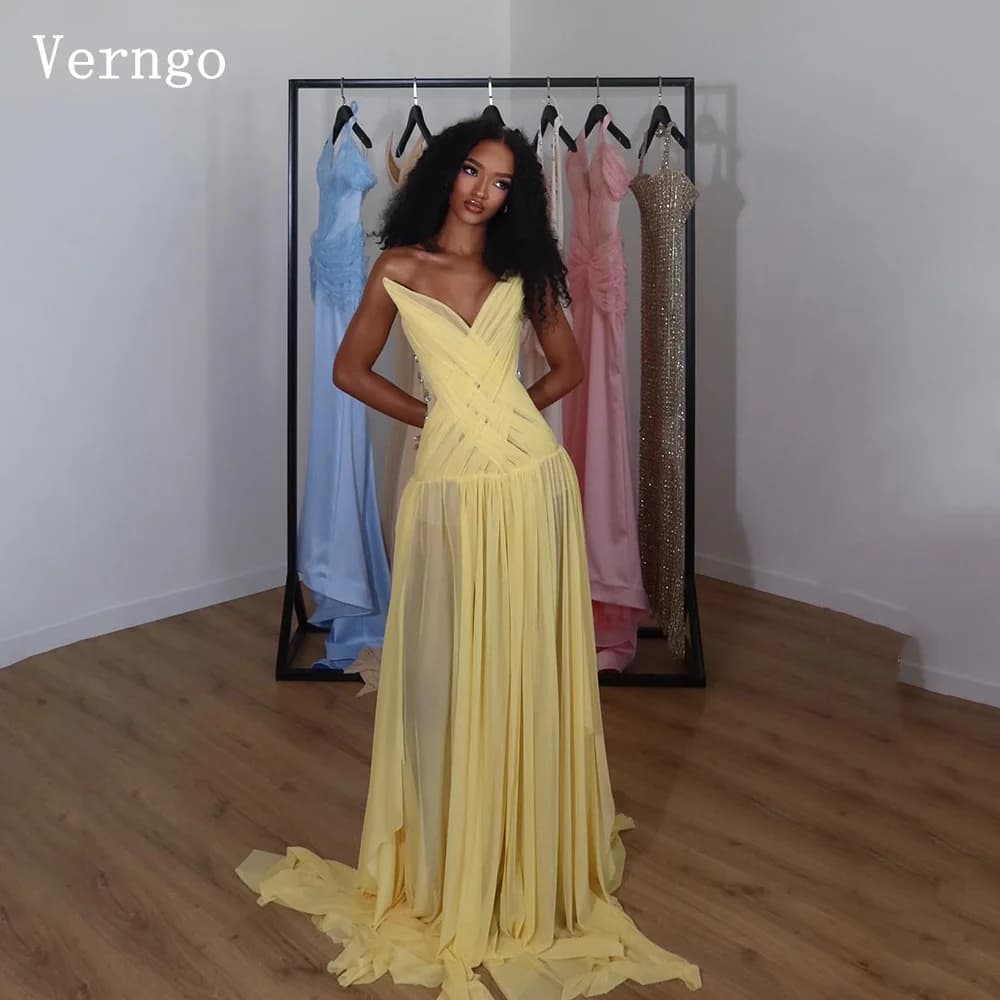 Verngo Yellow Chiffon Evening Dress Sweetheart A Line Bone Formal Occasion Dresses Women Beading Prom Party Gowns Customized