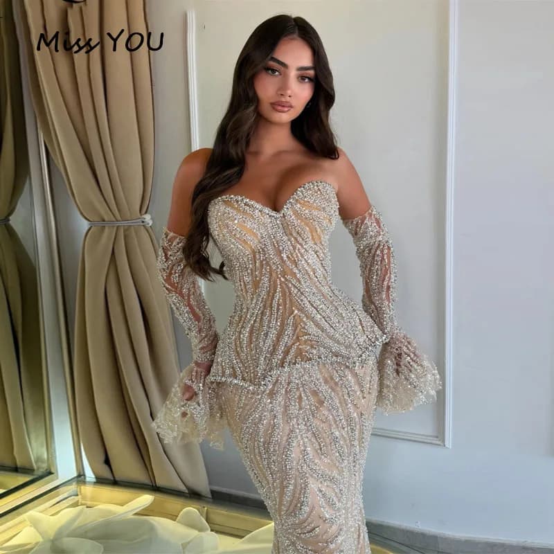 Customized Evening Dress Sweetheart Neck Corset Luxury Pearls Beaded Mermaid Wedding Party Birthday Gowns Event Dress Vestidos