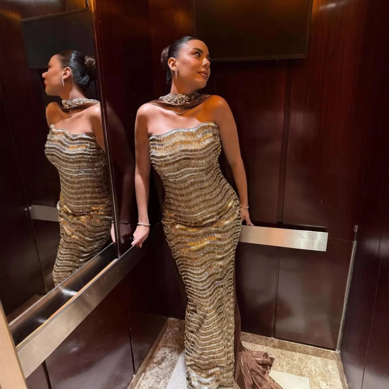 Wasisi 2026  Customized Luxury Evening Dresses Caramel Beaded Mermaid Evening Dress Gowns for Women Party FLA73447