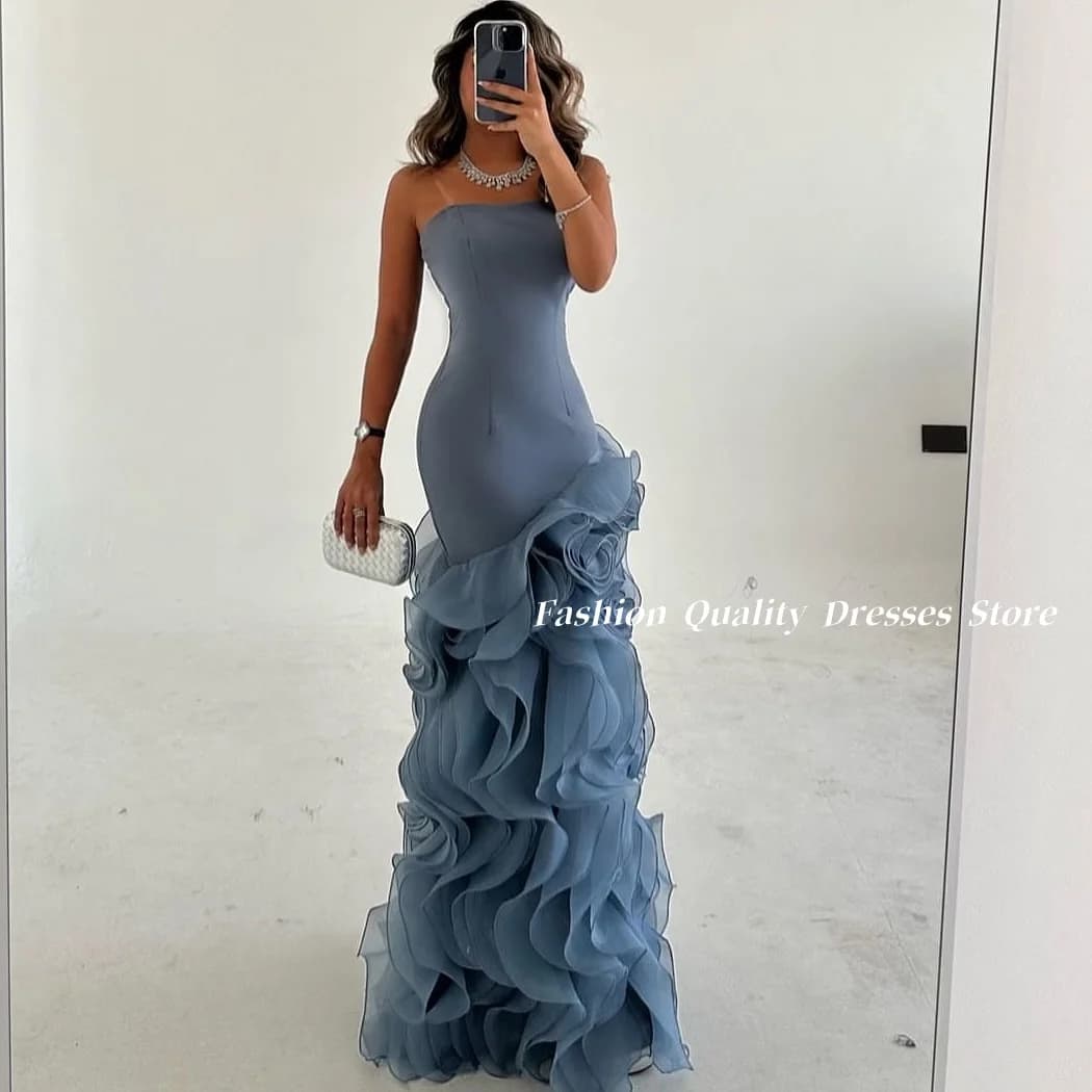 Dusty Blue Mermaid Evening Dresses Custom Chic Women Prom Dresses vestidos de fiesta vestidos de fiestas elegantes mujer