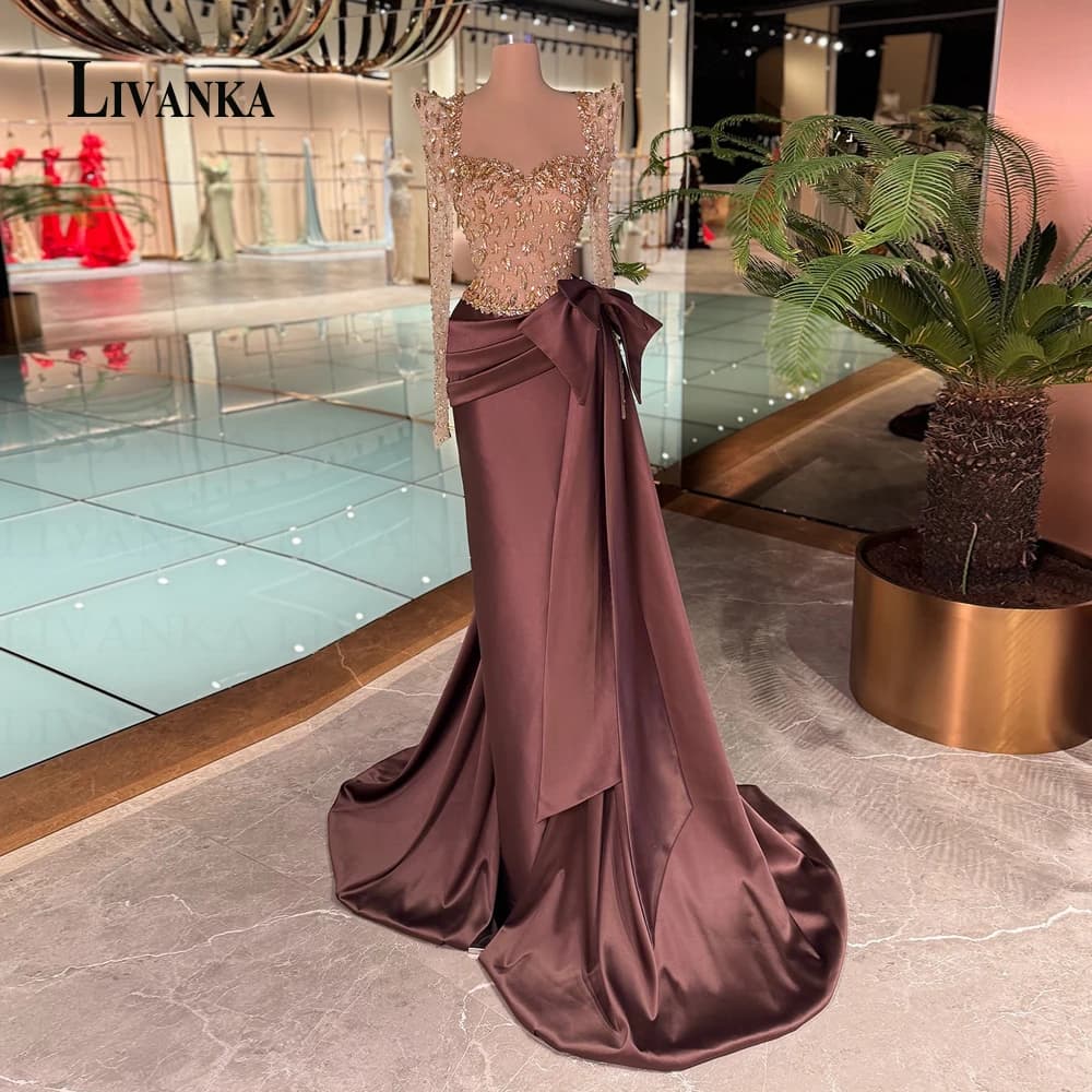 LIVANKA Classic Mermaid Evening Dress for Woman Rhinestones Special Event Dress Saudi Arabric Vestidos De Fiesta Customized