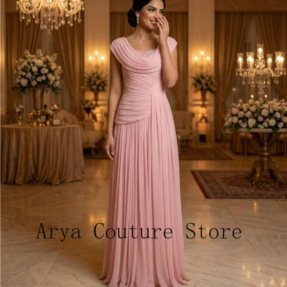 Customize Blush Pink Pleated Chiffon Evening Dress Women 2026 Elegant Formal Prom Wedding Guest Gown Plus Size