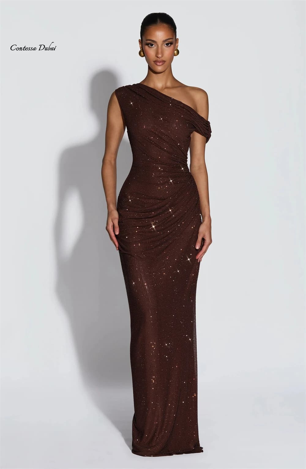 Contessa Customized One Shoulder Sparkling mesh fabric Prom Dress Mermaid Sleeveless robes de soirée Floor-Length Formal events