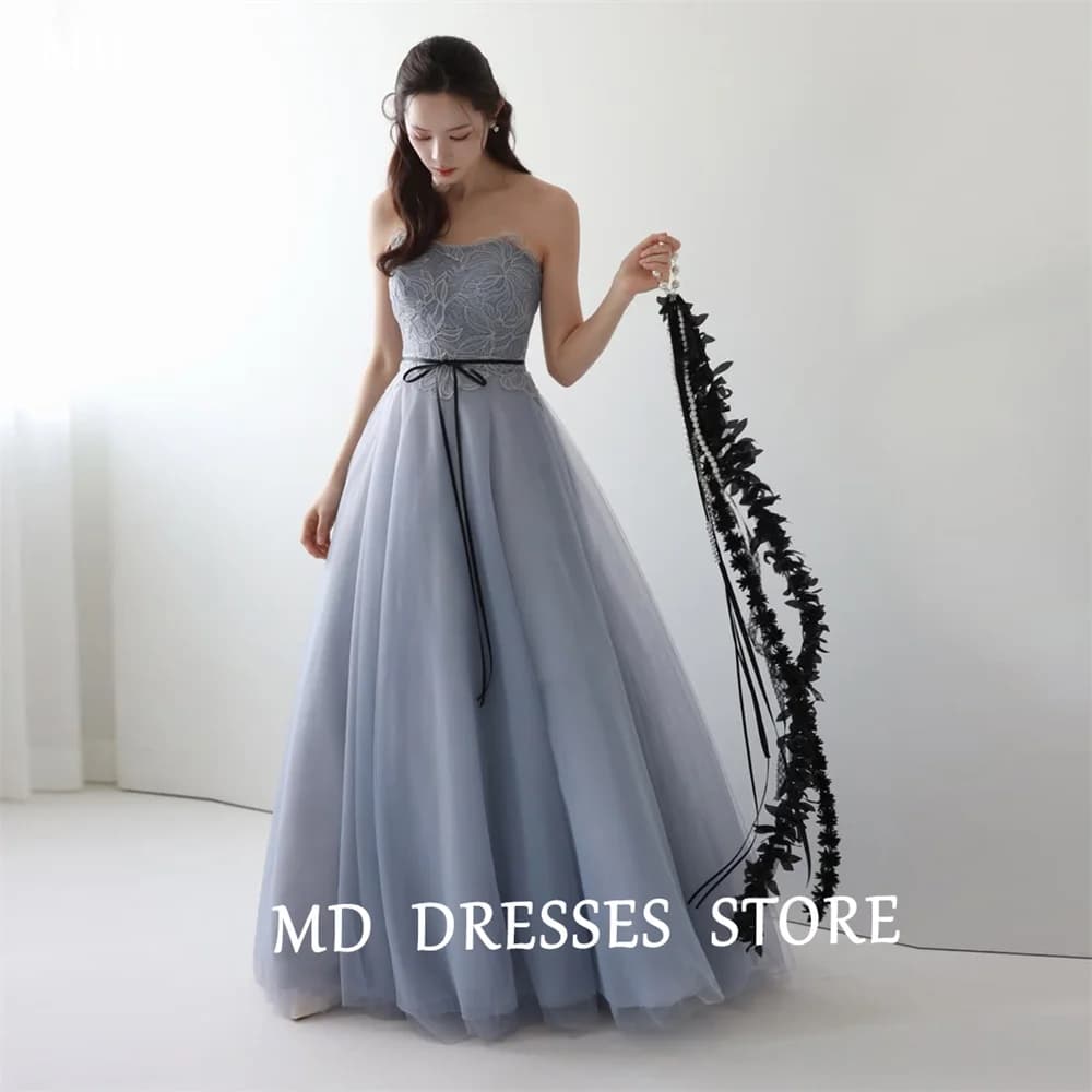 MD Fairy Light Blue A-line Korea Wedding Photo Shoot Dress Strapless Sleeveless Evening Gown Dress Customized Party Dress