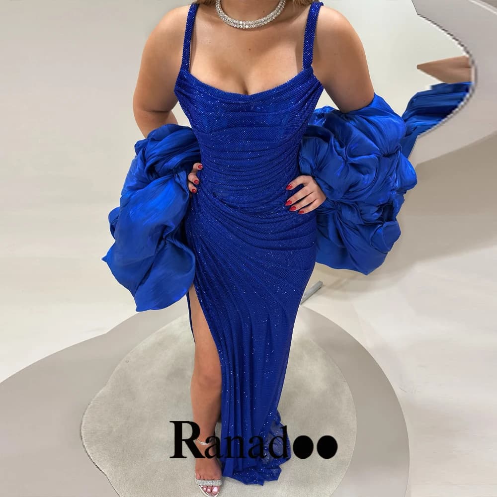Ranadoo Glaomorous Spaghetti Straps Pleated Tiered Corset Straight with Slit Beaded Evening Dress Vestidos De Noche Customized