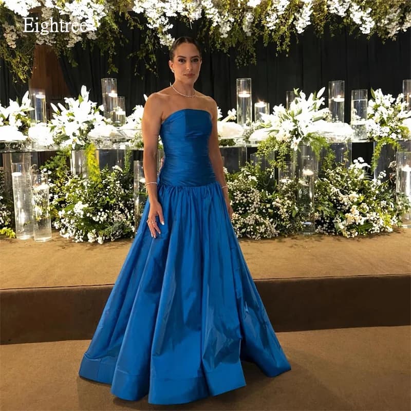 Eightree Royal Blue Strapless A-line Evening Dresses Taffeta Backless Prom Gown Floor Length Formal Party Gowns 2026 Customized