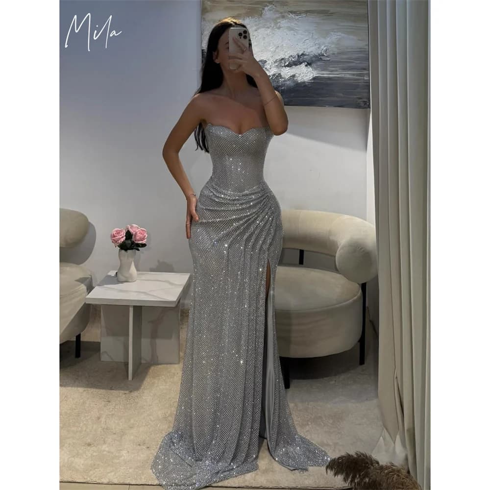 Mila Strapless Mermaid Prom Dresses 2025 Sleeveless Sequins Evening Dresses Elegant Side High Split Customized Party Dresses