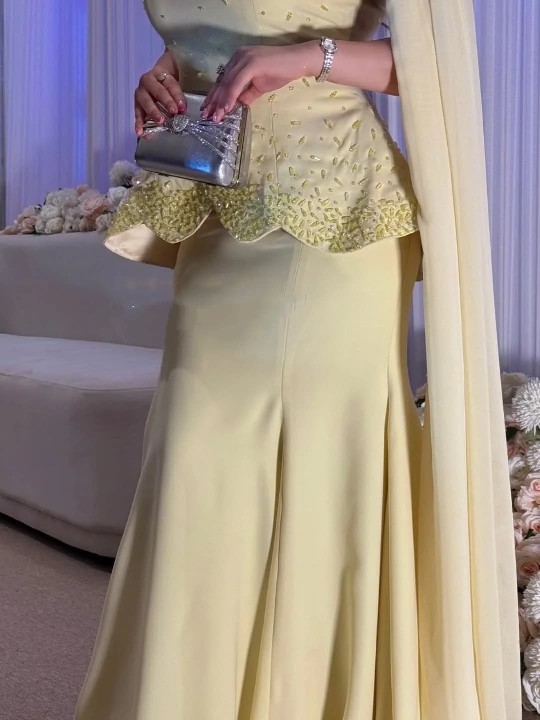 Customized Mermaid Long Sleeves Evening Dresses Off The Shoulder Beadings Floor Length Pleated Elegant Prom Dresses