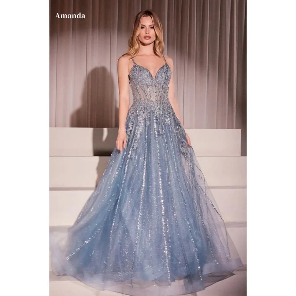 Amanda Customized Sequins Spaghetti Strap Prom Dresses Mesh Fabric Strapless vestidos de noche Floor-Length Formal Evening 2025