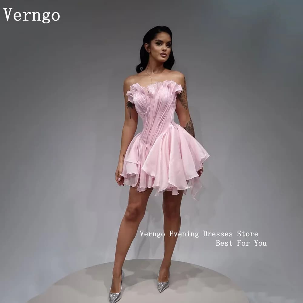 Verngo Pink Chiffon Pleated Evening Dress A Line Mini Prom Gowns Women Elegant Formal Party Dresses Customized 2026