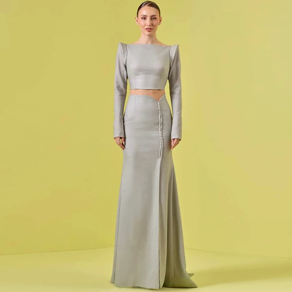 Elegant Grey Jersey Evening Dress Sexy Mermaid Backless Prom Dresses Temperament Watteau Train Customized Special Occasion Gowns